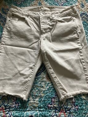 American Eagle Outfitters Cream Denim Shorts with Embossed Waistband